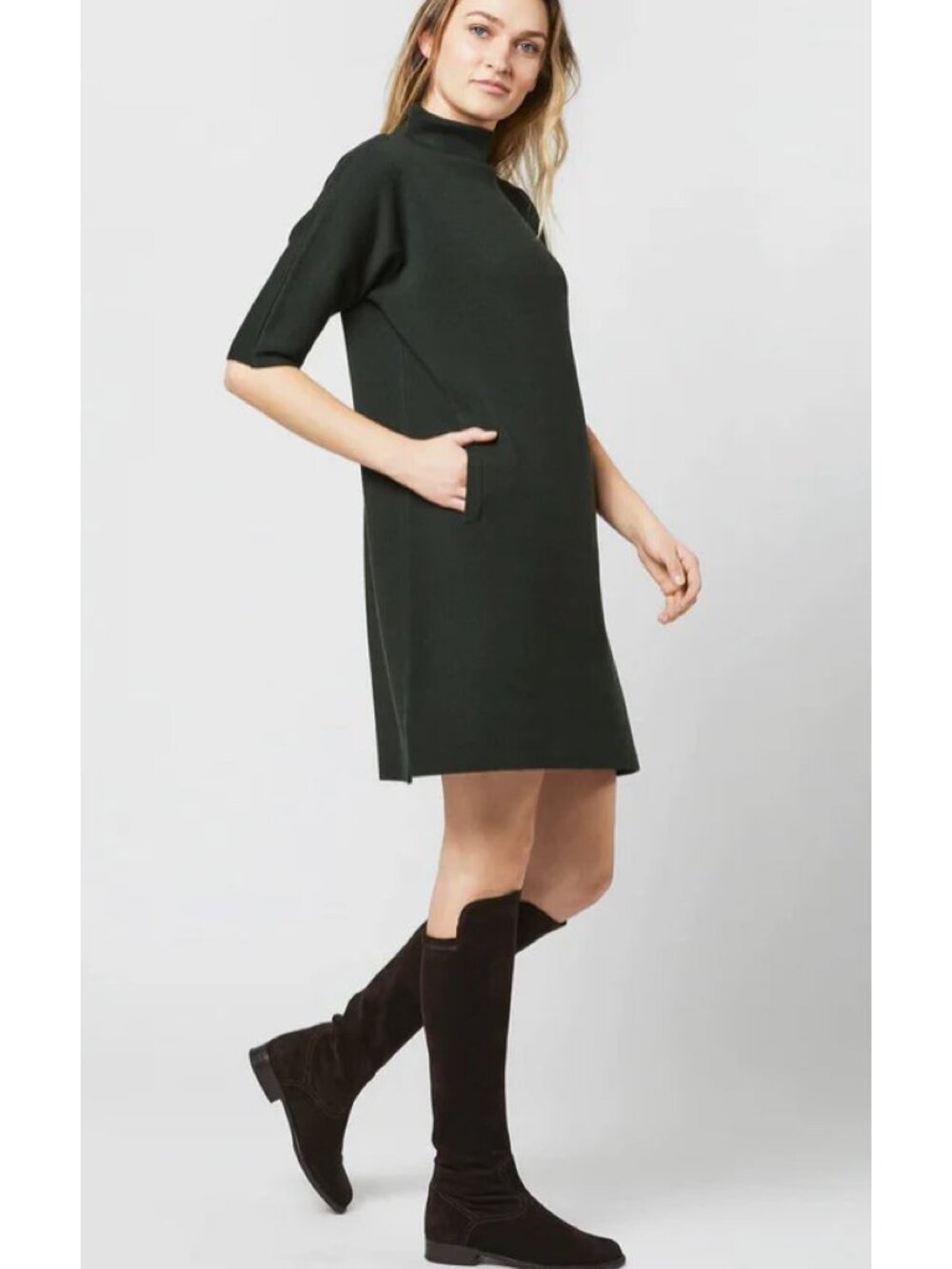 Ann Mashburn Green Rowan Funnel Neck Short Sleeve Dress
